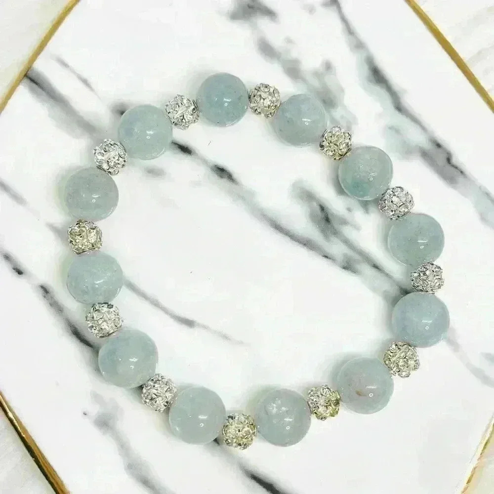 Natural Aquamarine Stone Beaded Bracelet - Picture 3 of 7